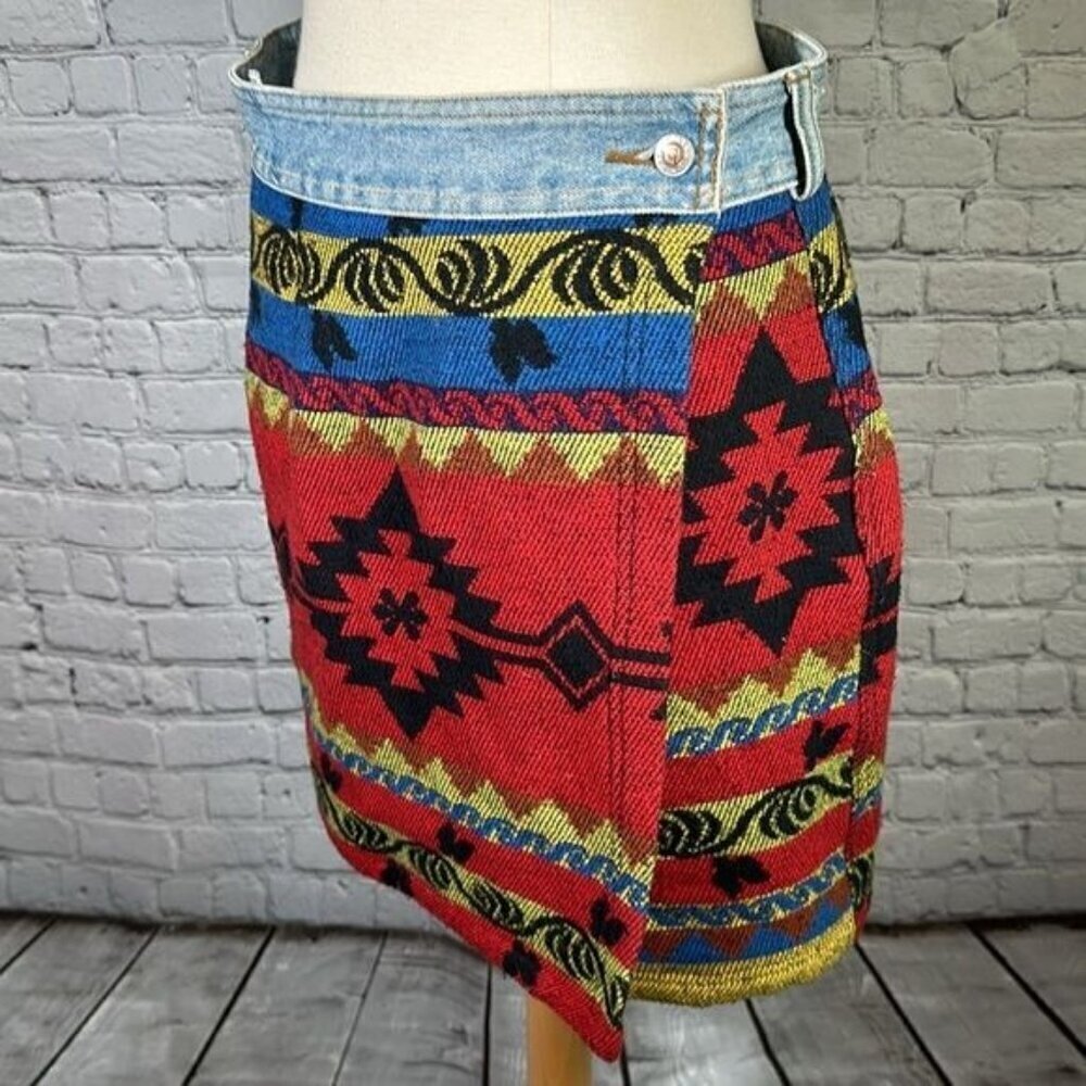 90's Southwestern Wool Blend B.U.M. Equipment Denim Mini skirt Size 13 Vintage
